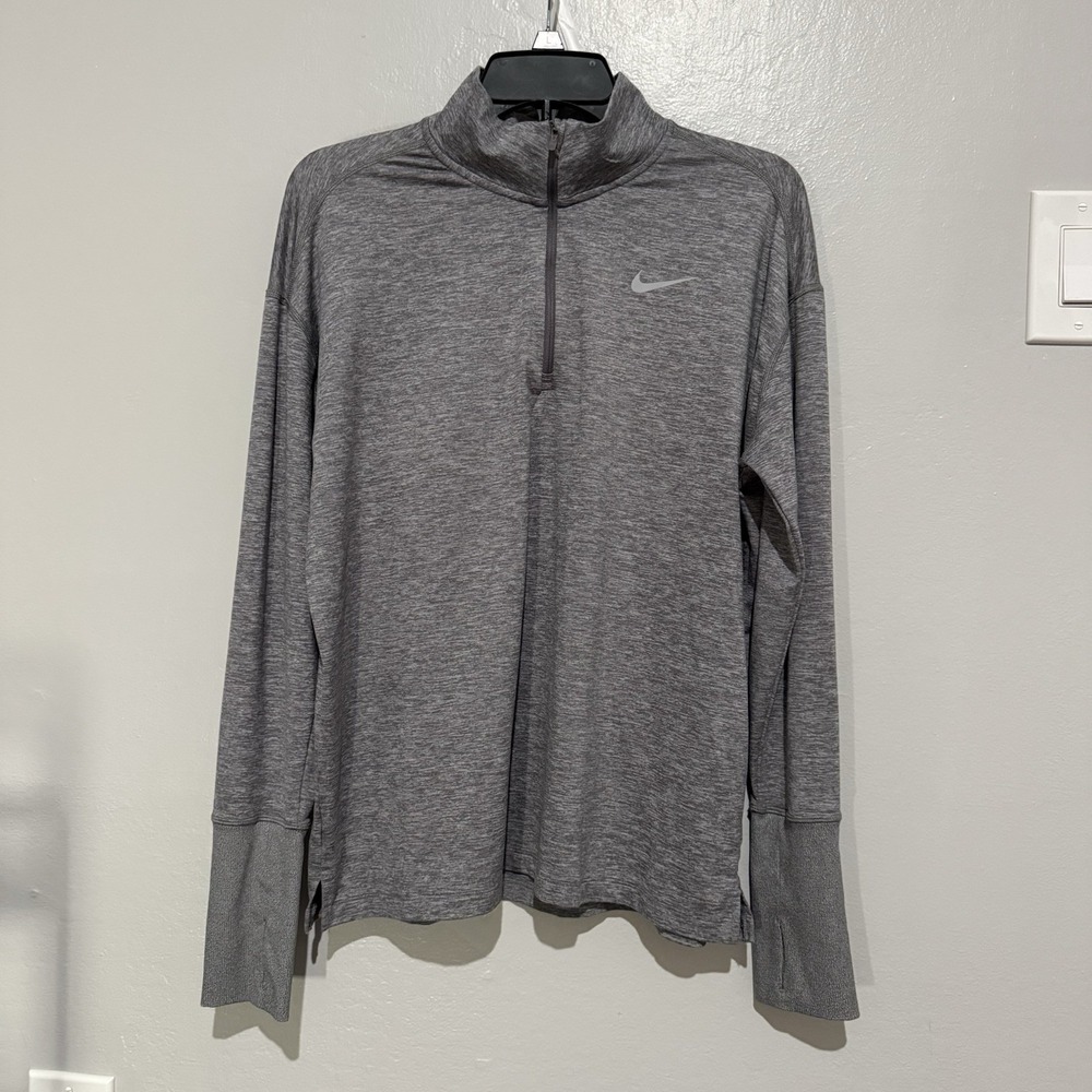 Nike Womens Dri-Fit 1/4 Zip Running Pullover Gray Long Sleeve Thumbhole Large